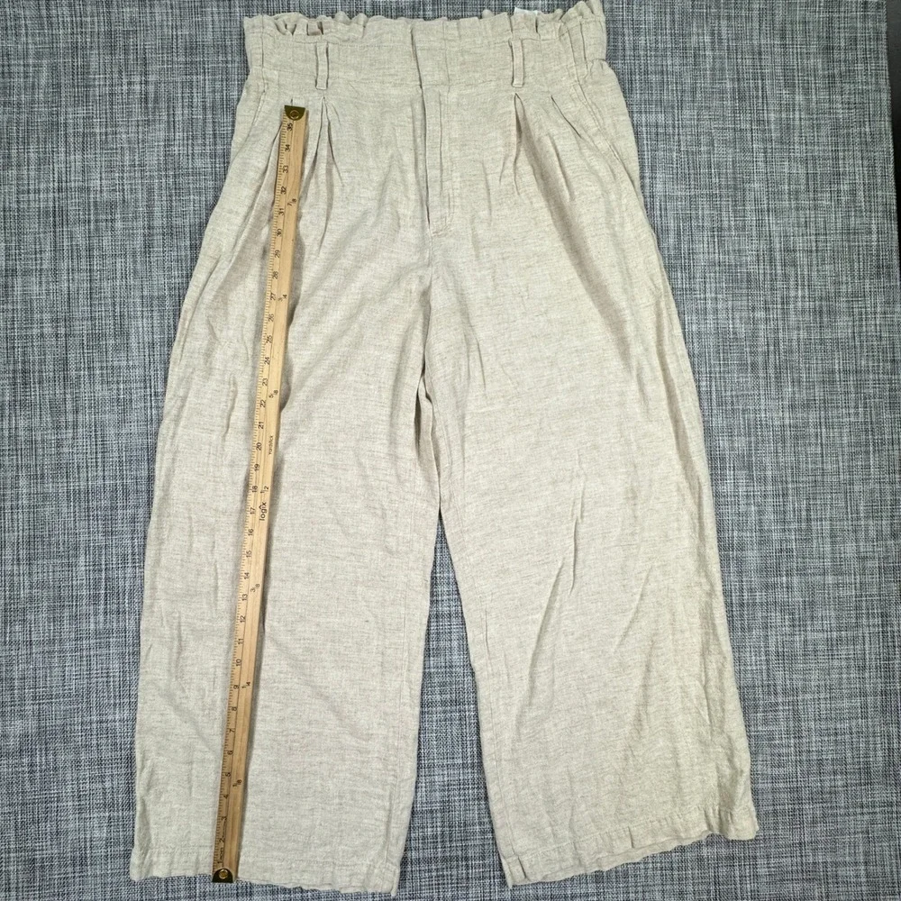 Banana Republic Women's Linen Blend Paperbag Wide Leg Pants Size 14 Beige Stripe